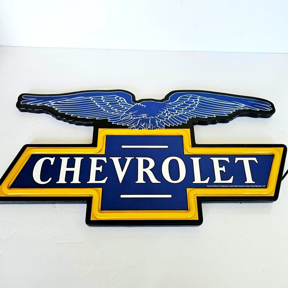 Chevrolet LED Lighted Wall Sign Eagle Bowtie Logo USB Powered Garage Man Cave